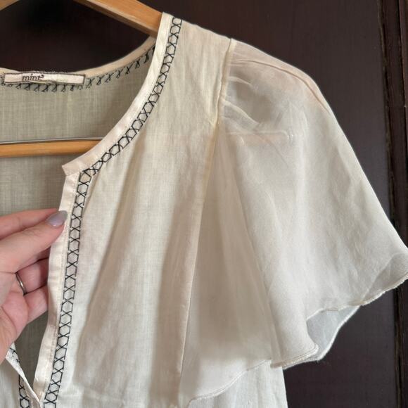 MINT by JODI ARNOLD | Embroidered Cotton Silk Eyelet Babydoll Split Neck Tee | 2 - Picture 2 of 11